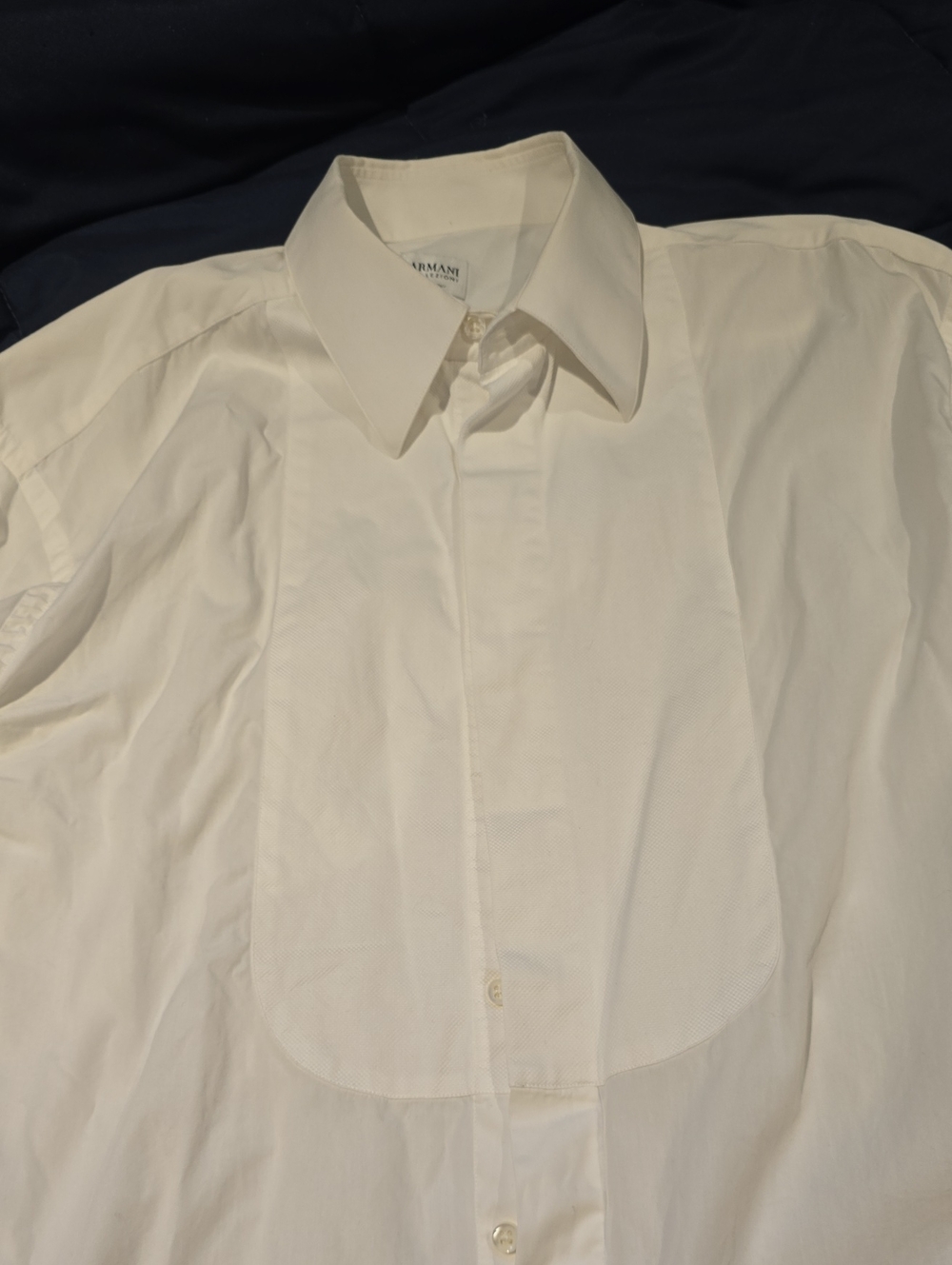 Armani Collezioni Men's White Tuxedo Dress Shirt with Point Collar